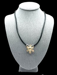 Vintage Sterling Silver Hand Finished Flower On Back Cord Necklace