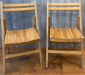 Pair Of Vintage Wooden Slat Folding Chairs