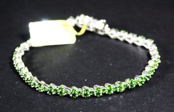 Sterling Silver Genuine Peridot Green Stone Bracelet 7.5' Long