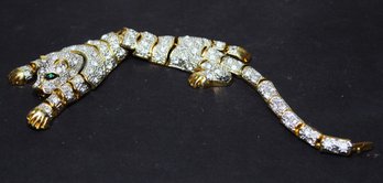 Fine Gold Tone White Rhinestone Leopard Link Bracelet