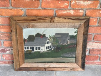 Vintage FG Warren Farmhouse Scene Original Painting With Rustic Frame