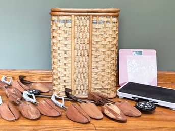 Storage And Organization - Cedar Shoe Stretchers, A Hammer And Scales