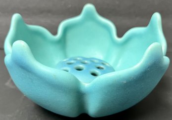 Vintage Van Briggle Pottery - Matte Ming Blue - Lotus Bowl & Flower Frog - Colorado Springs CO - 5.75 X 3 H