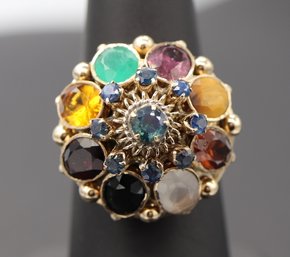 STUNNING! Vintage Thai Princess 14k Yellow Gold Multi Gemstone Ring