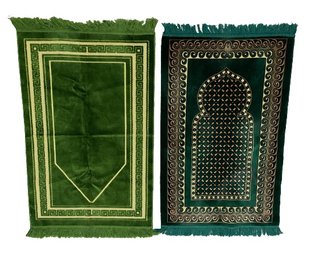 Pair Of Green & Gold Turkish Prayer Rugs