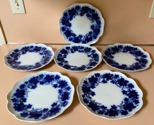 6 Antique Flow Blue Dinner Plates ~ Gefle Vinranka Percy Made In Sweden  ~