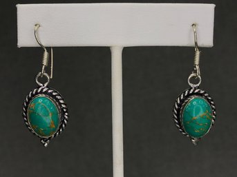 Very Pretty Brand New Sterling Silver / 925 With Polished Turquoise Earrings - Very Nice Pair - Never Worn