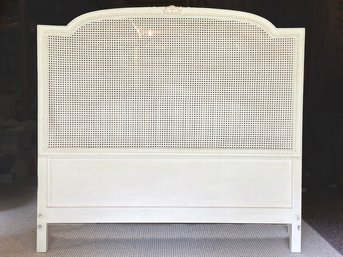 An Elegant Painted Wood And Cane Queen Headboard In French Provincial Style By Louis Solomon