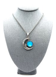 Beautiful Moon And Blue Circle Pendant Necklace