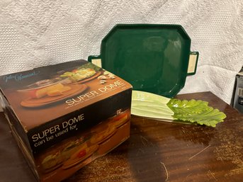 Julie Pomerantz Superdome - New In Box, Celery Tray, Ceramic Handled Tray