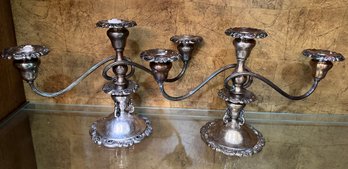 Pair Of Vintage Wallace Silver Plate 3 Light Candelabra ~ Baroque ~ Very Collectible C 1950