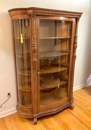 Antique Hand Carved Oak Curved Glass Curio Cabinet