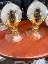 Mid-century Amber Flame Candle Holders