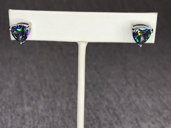 Gorgeous Sterling Silver / 925 Earrings With Mystic Topaz - Very Pretty Earrings - Brand New Never Worn !