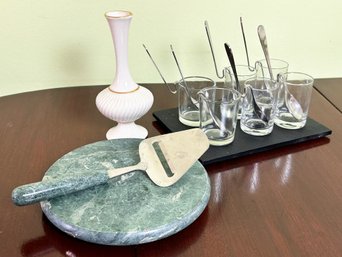 A Marble Cheese Serving Set, Lenox Bud Vase, And More Serving Ware