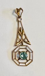 ANTIQUE 10K GOLD BLUE TOPAZ LAVALIERE PENDANT