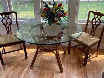 RATTAN TABLE W/ GLASS TABLE TOP