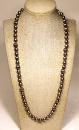 Antique Mexican Sterling Silver Beaded Necklace Signed 24' Long