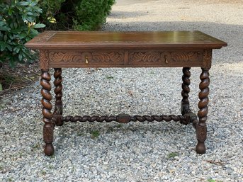 Antique Two Drawer Carved Writing Library Table Desk Used As Cartier Display