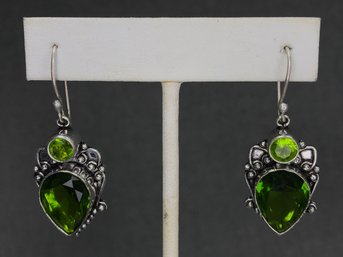 Fantastic Sterling Silver / 925 And Peridot Earrings - Never Worn - Very Pretty - Hand Made In India - New !