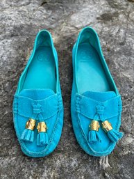 Tory Burch Turquiose Seude Flats Size 6.5 M