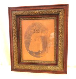 Antique Artwork Depicting Baby In Gorgeous Frame