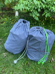 VTG 1970s Pair Coleman? Poly Sleeping Bags W/ Denim Case Covers - Minor Sewing Repair