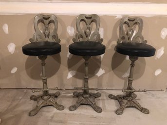 Trio Modern Design Cast Iron Bar Stools With Leather Upholstered Seats