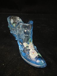 Fenton Blue Glass Shoe Slipper Hand Painted