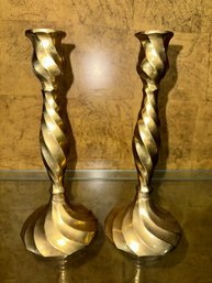 Pair Of Gorgeous Brass Spiral Candlesticks