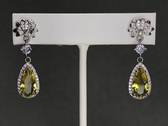 Fabulous Brand New Sterling Silver / 925 Drop Earrings With Sparkling White And Yellow Topaz - Very Pretty