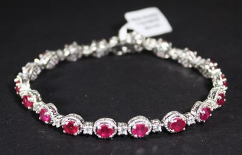 Fine Never Worn Sterling Silver Genuine Ruby Gemstone Bracelet 8' Long