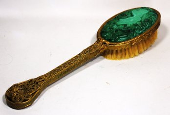 Antique Gilt Brass Filigree Handled Malachite Glass Hand Brush 1920s`