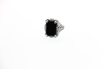 Antique 10k White Gold Onyx Ring Size 5.25