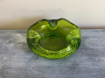 Large Green Crackle Glass Cigar Ashtray