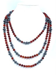Unique Single Strand Hematite & Carnelian Bead Necklace