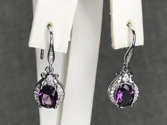 Wonderful Brand New Sterling Silver / 925 Earrings With Amethyst And White Topaz Accent Stones - Brand New