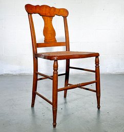 An Antique Turned Pine Side Chair With Cane Seat