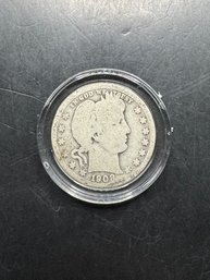 1908-O Barber Silver Quarter