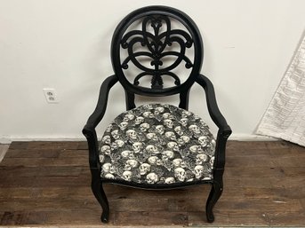 Refinished Black Chair With Skull Upholstry
