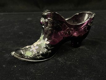 Vintage Hand Painted Amethyst Fenton Slipper Shoe