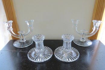 2 Unique Pairs Of Glass Taper Candle Sticks