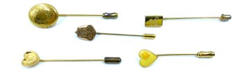 Grouping Of 5 Stick Pinks/straight Pins Including Gold-filled