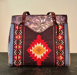 Native American Styled Cloth & Leather Hand Bag