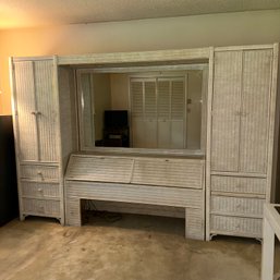 Mid Century Henry Link White Wicker Mirrored Headboard Loaded With Storage