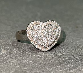 Beautiful 14K White Gold Pave Diamond Heart Ring ~ Size 5 1/4