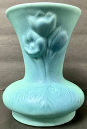 Vintage Van Briggle Pottery Tulips Floral Vase -matte Ming Blue - Colorado Springs CO - 5 H