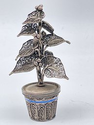 Vintage Silver Filigree Planter With A Plant  Miniature. 3' Tall