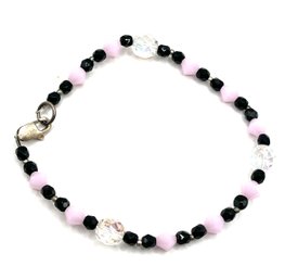 Vintage Sterling Silver Black, Pink, And Clear Beaded Bracelet