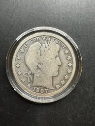 1907-S Barber Silver Half Dollar